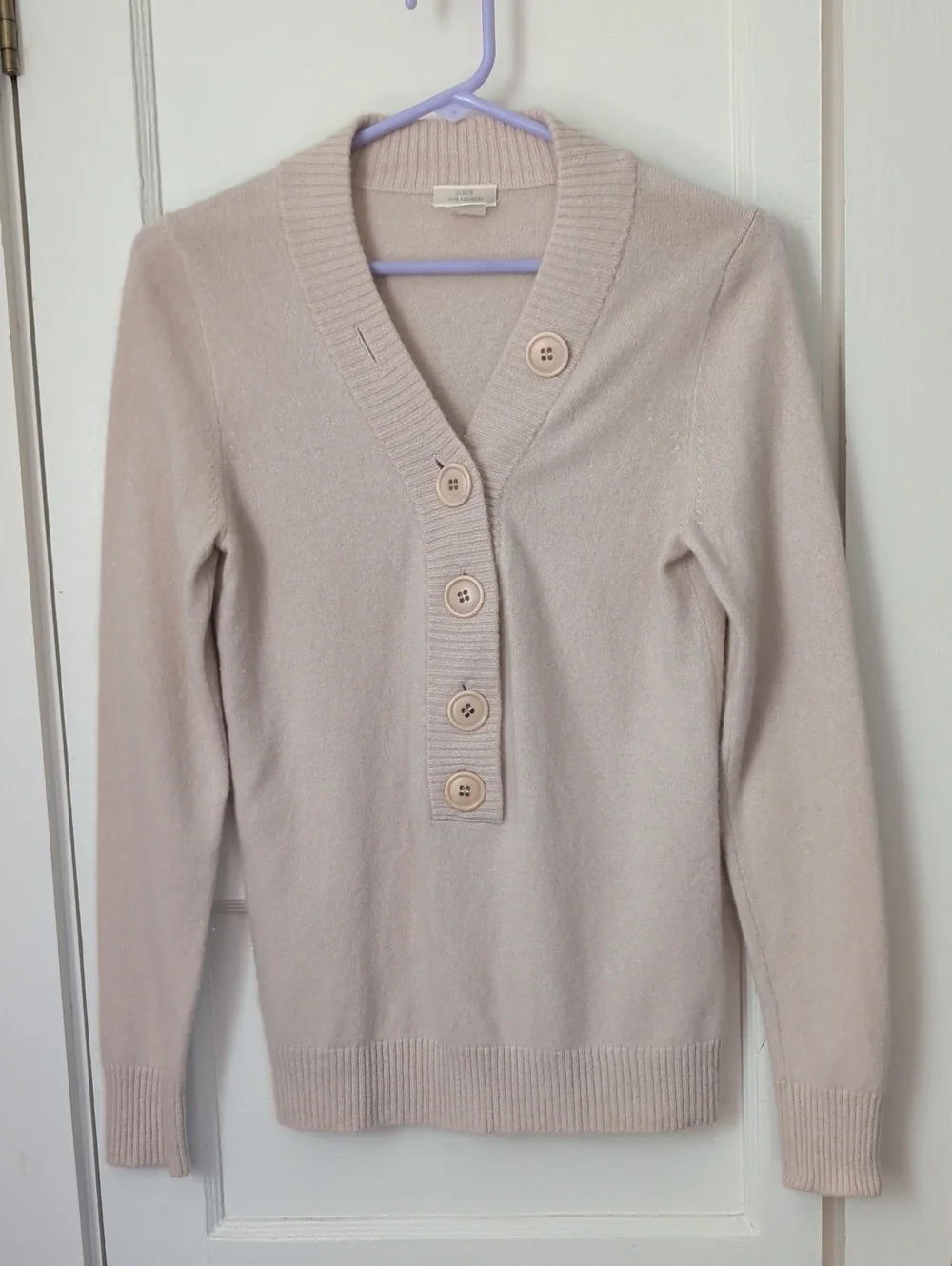 J. Crew Cashmere Small Medium Women's Light Beige V-Neck Button Pullover Sweater